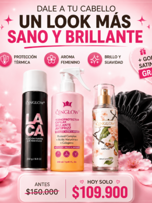 Combo capilar Qinglow con protector térmico, perfume capilar y laca antifrizz para cabello brillante y suave